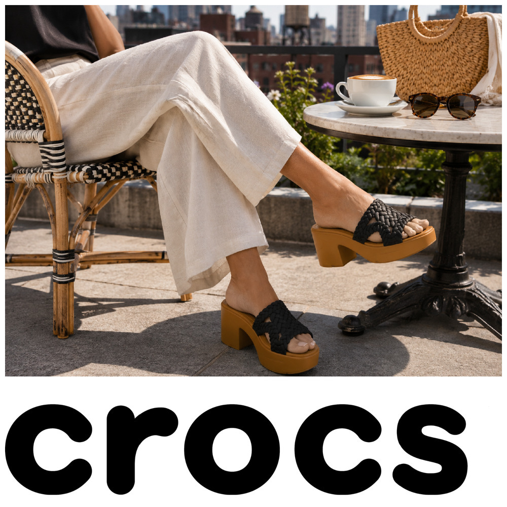 Crocs Brooklyn Woven Slide Platform Block Heel Slide Sandals Black Sz 11